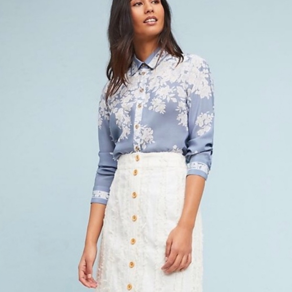 Anthropologie Blue and White Floral Blouse